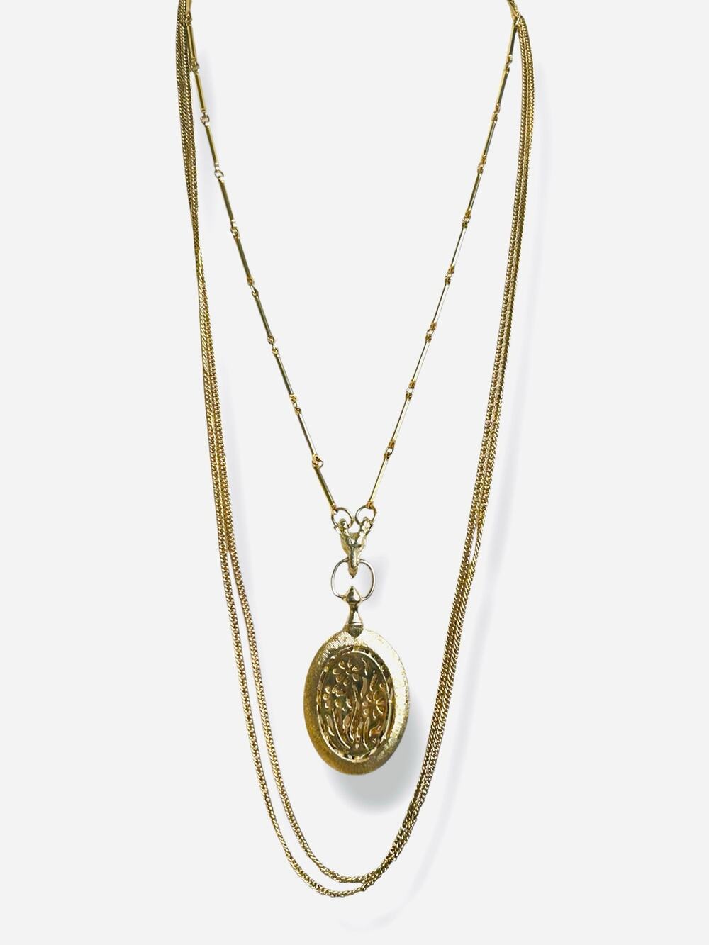 Vintage Pakula Victorian Revival Drape Necklace Ram Head Floral Oval Pendant